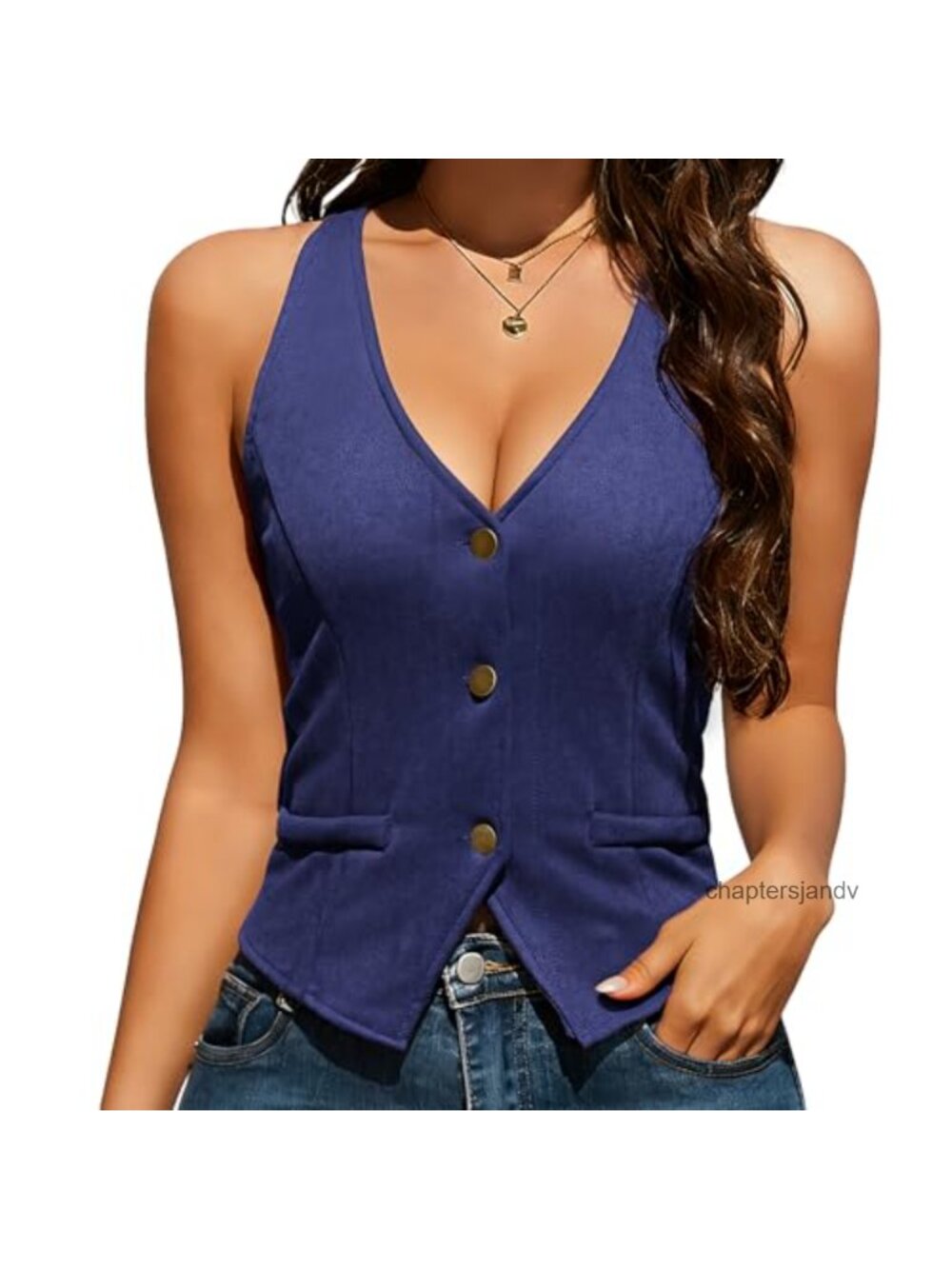 Faux Suede Waistcoat Vest V-Neck Button Down Racerback Tailored Office